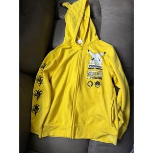 Pokemon Pikachu Yellow Full Zip Hoodie with 3D Ears Graphic Sweatshirt #025